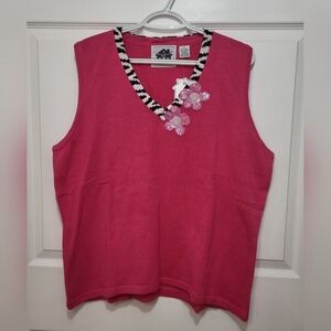 NWT Storybook Knits Dazzling Zebra Pink Tank Sweater Vest 2XL-Floral Embellished
